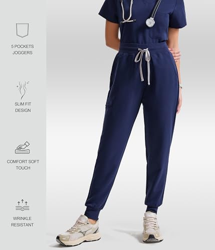 Image of YESWEL Scrub Pants for Women - Slim Fit High Waisted Cargo Joggers with Yoga Waistband & 5 Pockets, 4-Way Stretch