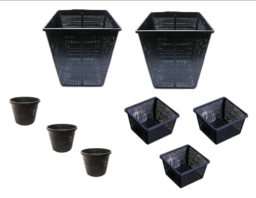 Small Water Garden Pond Aquatic Plastic Mesh Planting Basket Kit, Variety of 8 Pond Plant or Flower Planter Pots for Aquaponics, Hydroponics Slotted Mesh | Value 8 Pack