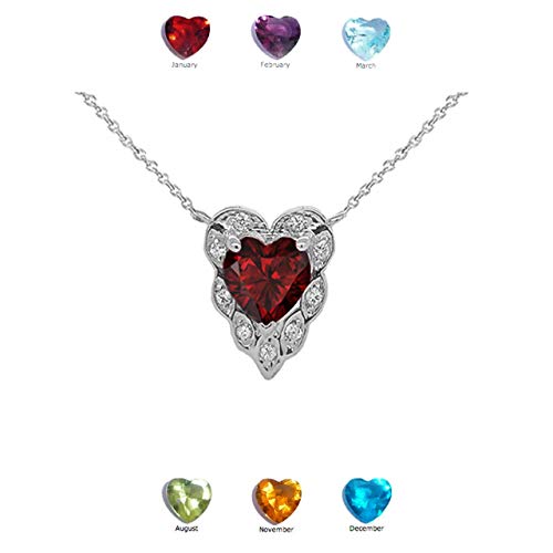 Claddagh Gold Fine Sterling Silver Diamond Heart-Shaped Personalized Genuine Birthstone Necklace3