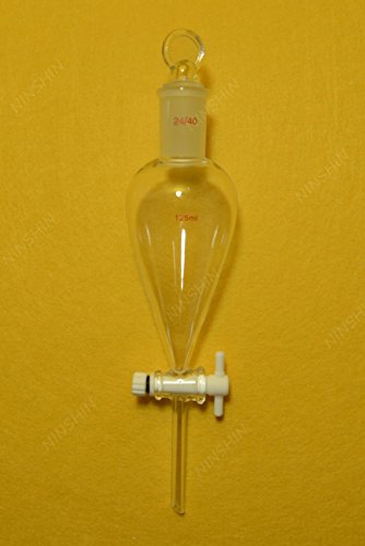 NANSHIN Glassware,125ml,24/4?0,Lab Pyriform Separatory Funnel,PTF?E Stopcock,W?ith The Cap,Drop Tube