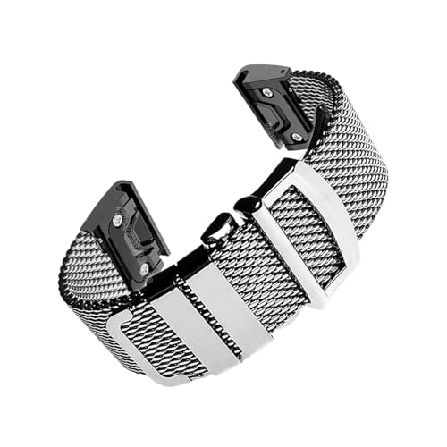 22mm 26mm�~���j�X�����X�e�����X�|�x���g�ɓK������Garmin Tactix 7 Pro Fenix 7X 6X 7 5 6 Pro 5X 3HR(Silver-Black,For Garmin 26mm)