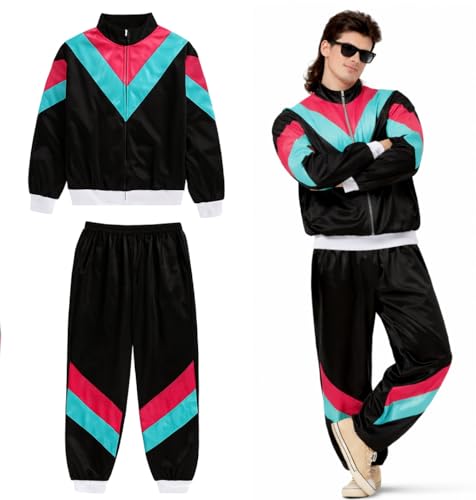 TK Gruppe Timo Klingler Trainingsanzug Outfit Overall - neon - 80er 90er Jahre für Retro Bad Taste - Jogginganzug Herren & Damen - Fasching & Karneval (M-L,schwarz)