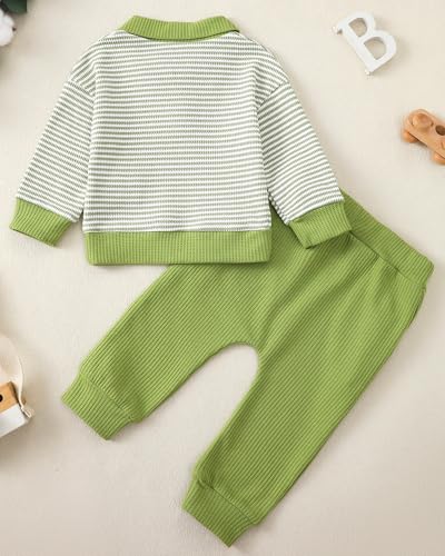 Rosibel Toddler Baby Boy Clothes Outfits Long Sleeve Stripes Sweatshirt and Pants Infant Fall Winter Sweatsuit Set2