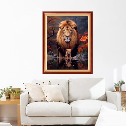Image of Dimxvean Stamped Cross Stitch Kits,Cross Stitch Kits for Adults Beginners,Embroidery Kits Full Range of Cross Stitch Stamped Kits Needlepoint Kits Cross Stitch Patterns-Lion 16x20 inchs