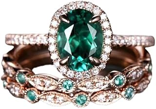 Engagement Ring Emerald Ring Vintage Unique Oval Emerald Engagement Ring Set 925 Ring Halo Diamond Ring For Women Marquise Milgrain Handmade Wedding Ring Set Band