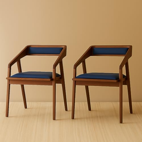 Image of Furniture Solid Wooden Modern Dining Chair with Arms, Upholstered Cushioned Seat, Walnut Finish seat Color Off (Blue Set Off 2)