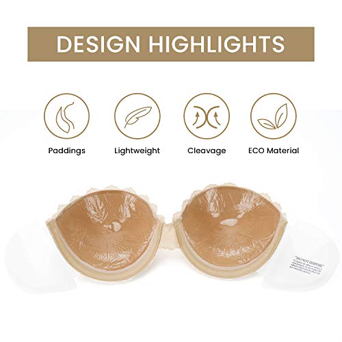 Image of JOATEAY Adhesive Bra Strapless Sticky Push Up Reusable Invisible Lift Padded Non-Slip for Women Backless Dress Wedding Party