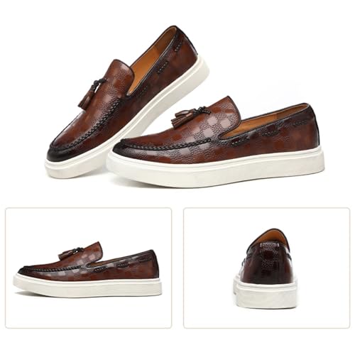 Optigard Men's Tassel Leather Loafers,Fashion Casual Slip-on Soft Comfortable Driving Flats Smoking Slipper Formal Party Wedding Dress Shoes2