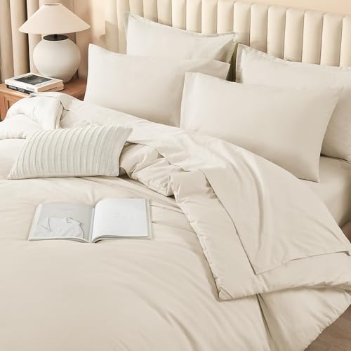 Image of Litanika Oversized King Comforter Sets Beige - 7 Pieces Bed in a Bag Oversized King Bedding Comforter Sets, Solid Lightweight Bed Set with Comforter, Sheets, Pillowcases & Shams
