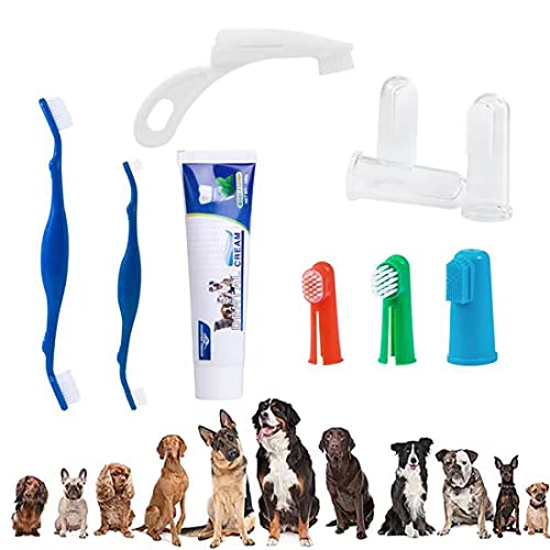 Quuwnns Dogs Toothbrush and Toothpaste Set [New English Packaging],10-Pack, Dog Finger Tooth Brush Small Breed Dog Toothbrush, Large Dog Toothbrush Cat Finger Toothbrush [Super Easy Cleaning] (White)