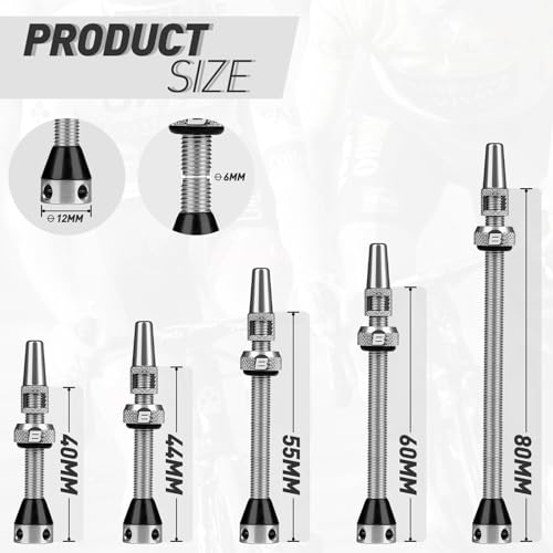 Image of BWSHLF Tubeless Presta Valve Stem 40 /44 /55 /60 /65 /80 /100 mm, Super Light Alloy Presta Valve Stem Kit with Valve Core Remover Tool and Valve Stem Caps - Multiple Color and Size Options(Pair)