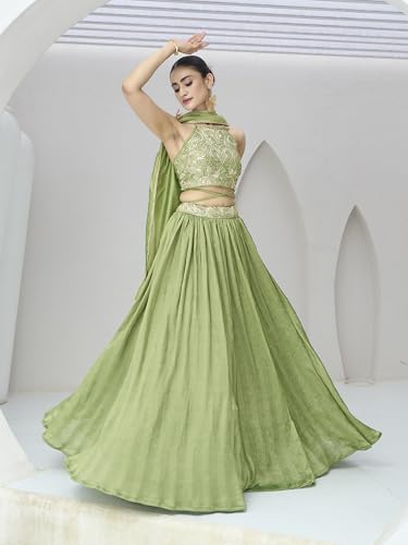 Image of PURVAJA Women's Silk Semi-Stitched Lehenga choli