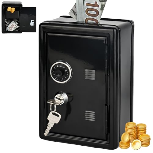 PYserne Hucha con ranura para dinero, hucha con llave, hucha de metal, difícil de abrir para reutilizar, caja fuerte para el hogar