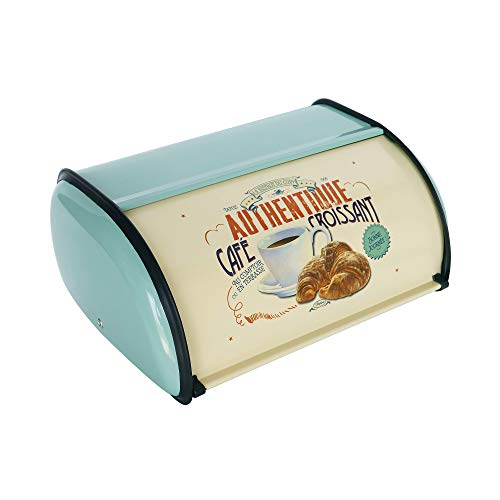 NIKKY HOME Vintage Metal Roll Top Lid Bread Box Turquoise