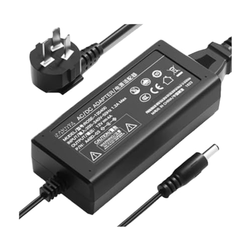 Adaptateur secteur 12V branché au salon avec son long câble de 2,5 mètres