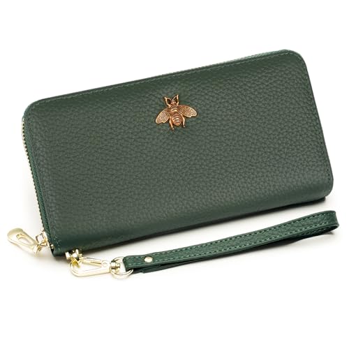 imeetu Leather Wristlet Purse for Women with Credit Card Holder, Zip Coin Pocket & Wrist Strap(Green)