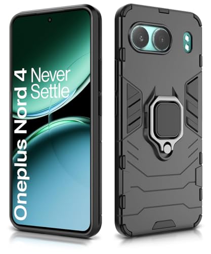 Image of WOW IMAGINE Shock Proof Back Case Mobile Cover for 1+ OnePlus Nord 4 5G | Back Cover Case (Tough Armor | Hybrid PC + TPU | Ring Holder & in-Built Kickstand | Black)