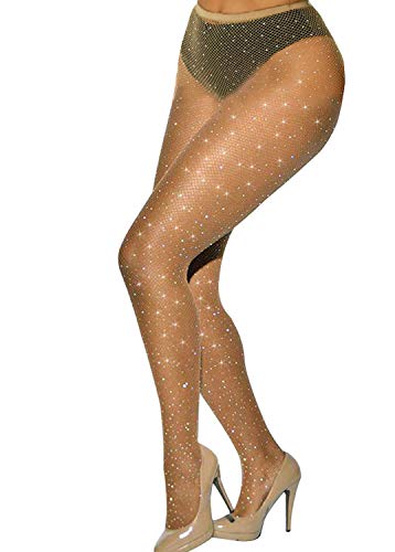 Betteraim Women's Hollow Out Rhinestone Fishnet Pantyhose Tights