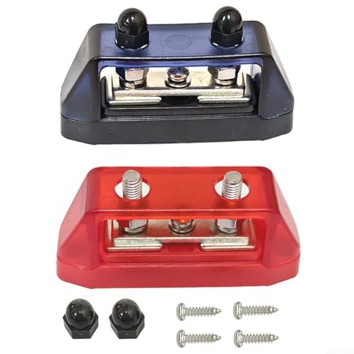 Honseadek - Honseadek Lot de 2 blocs de distribution d'alimentation pour barre omnibus à double goujon 12 à 48 V 250 A avec housses de protection pour voiture, bateau, camping-car, applications marines (6 mm)