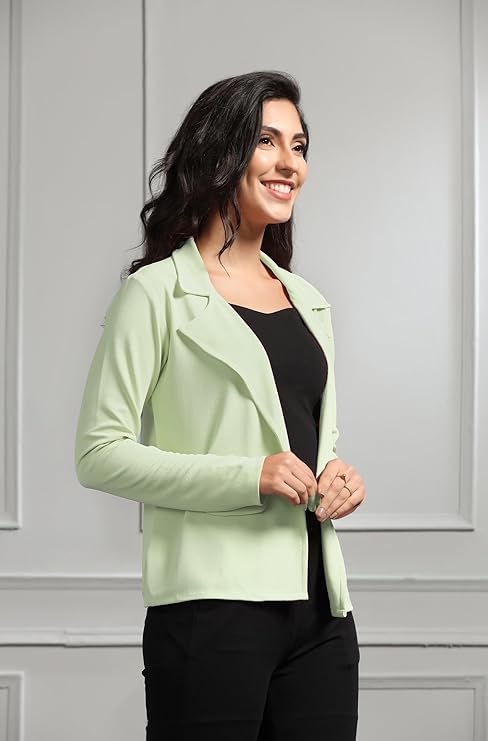 Image of Leriya Fashion Women Lycra Blend Blazer 3 piece co ord Set Light Green