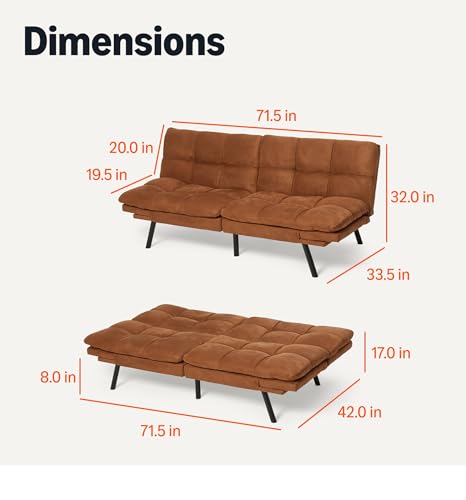 Image of Amazon Basics Convertible Loveseat Sofa Bed with Memory Foam, Adjustable Positions, Linen Fabric, Modern Sleeper for Small Living Room, Office, Apartment, Brown