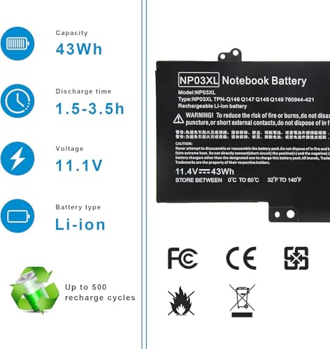 Image of NP03XL 761230-005 Battery for HP Envy X360 15-U011DX 15-U010DX 15-U110DX 15T-U100 15T-U200 15T-U300 15-U111DX 15-U483CL 15-U493CL Pavilion X360 13-A010DX 13-A012DX 13-A013CL NPO3XL (NP03XL)