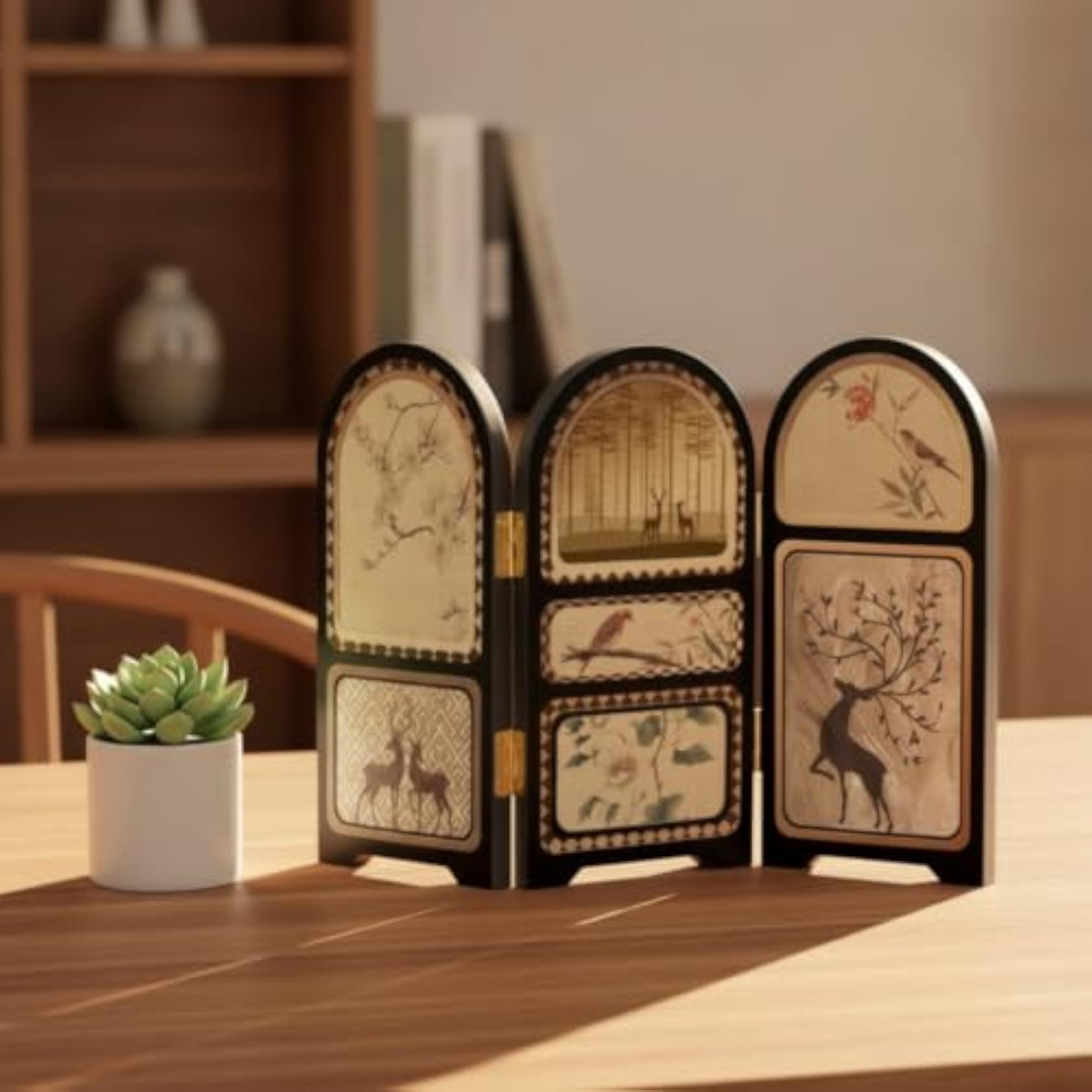 Foldable Tabletop Divider, Compact 3-Panel Decorative Screen