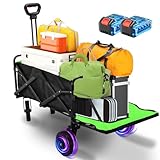 LNXGJJ Chariot Électrique Pliable Tout  Terrain 160L/50kg, Chariot de Plage Pliable avec Hayon   Motorisation 4000mAh, Pneus Renforcés pour Plage, Camping, Jardin et Courses, Noir