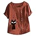 Produktbild Damen Sommer Herbst T-Shirt O-Ausschnitt Kurzarm Lose Beiläufige Frauen Sexy Bedruckt Stretch Jahrgang Weste Tee Baumwolle Leinen Große Lose Bluse Tops (EU:50, Rot)