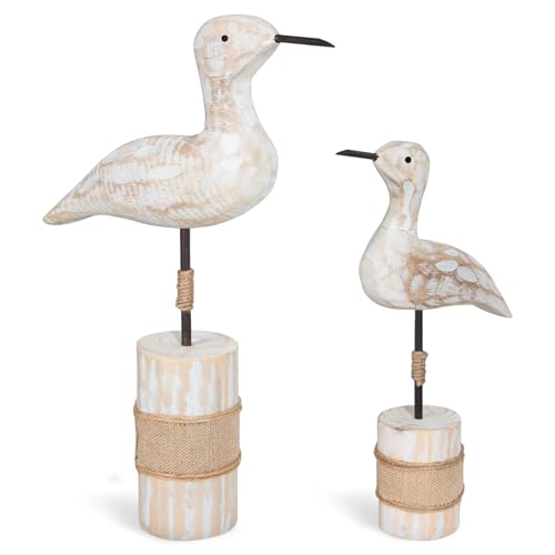 2pcs Coastal Decor Wooden Birds Figurines Nautical Decor Seagull Statue Nautical Coastal Beach Ocean Home Decoration White