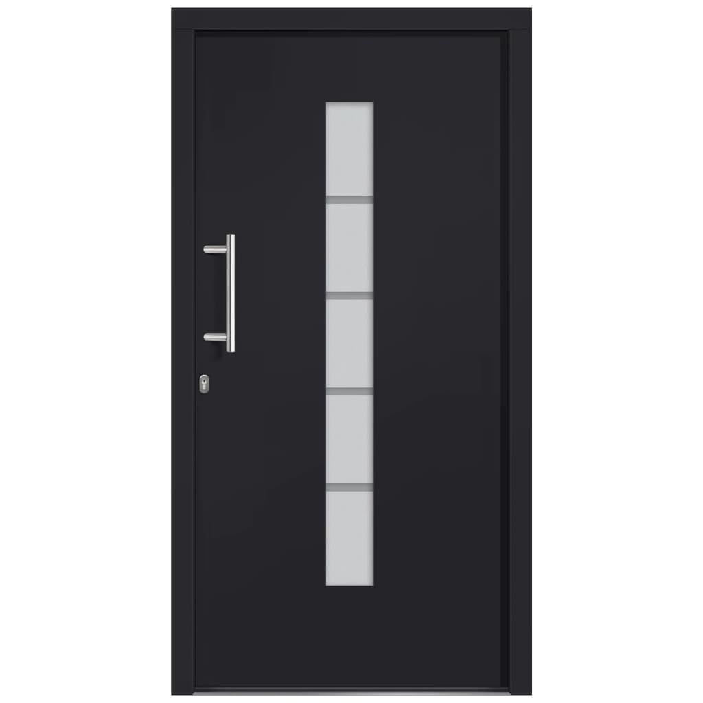Haustür Aluminium und PVC Anthrazit 100x200 cm Eingangstür mit 5-fach-Sicherheitsschloss und Isolierverglasung – Moderne Außentür mit Inox-Griffset Links nach innen öffnend