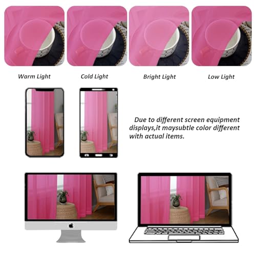 Image of Chyhomenyc Sheer Valances for Windows, Light Filtering Small Window Curtains for Living Room Bathroom Cafe Laundry Basement, Top Dual Rod Pocket Voile Curtain, 42Wx14L inches, Hot Pink, 2 Pieces