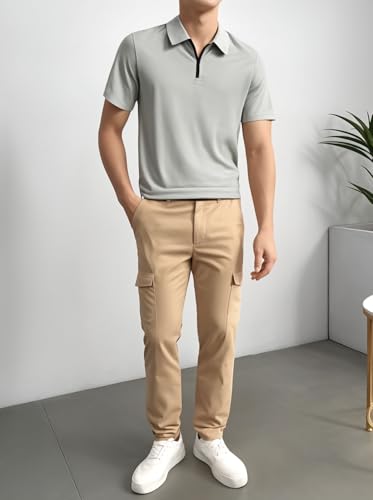 Image of Mack Jonney Ribbed |Regular Fit | Half Sleeves 100% Cotton Polo Neck Self Design with Zip T-Shirt for Men-M826
