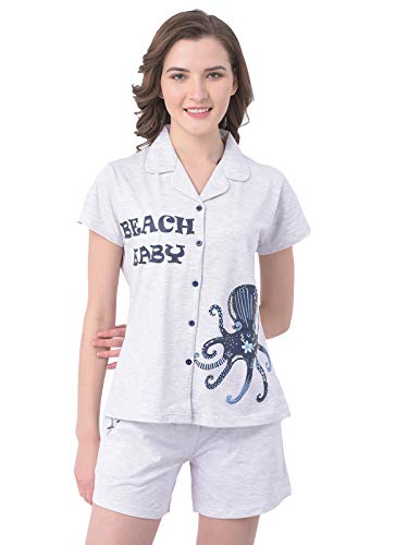 Image of Clovia Women's Print Me Pretty Button Me Up Shirts & Shorts