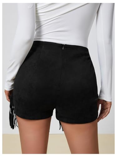 SweatyRocks Women's Fringe High Waist Skort Zipper Back Faux Suede Skirt Shorts4