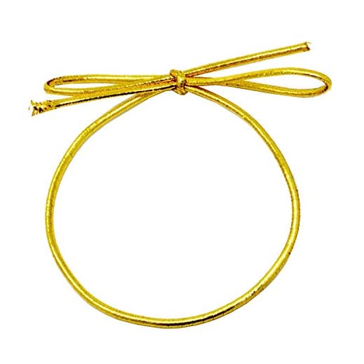 Mandala Crafts 6 Inches Gold Stretch Loops with Pre-Tied Bows from Elastic Ribbon - Metallic String Elastic Bows for GIF Boxes Tags Gift Wrapping Pack of 100