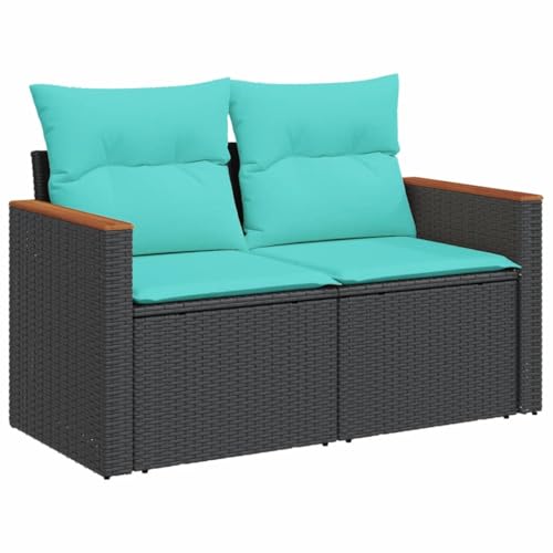 vidaXL - vidaXL Garden Sofa with Cushions/2-Seater Black Poly Rattan/Outdoor Modular Furniture/Patio Deck Lounge Seating with Acacia and Steel Frame/Removable Covers