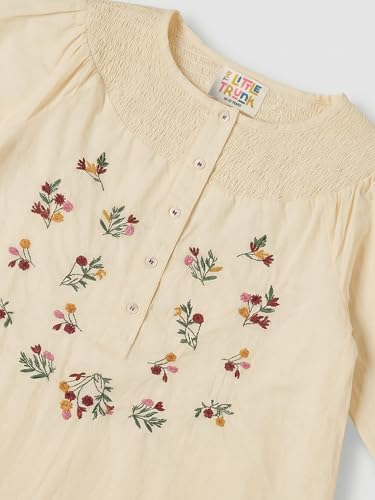 Image of Kids Girls Printed Embroidered Fusion Dress | Handmade Crafted Designer Ethnic Wear | 100% Cotton