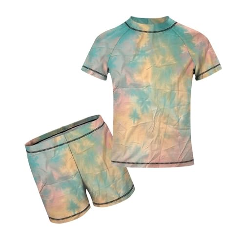 Retro Rainbow Tie DyeChildren's Casual Swimsuit Set - Simple and Versatile8-10Y（130cm）