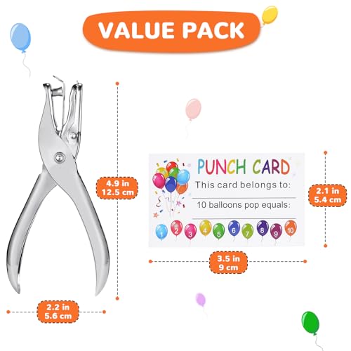 Image of ONEDONE Punch Card 200 PCS Punch Cards for Classroom Incentive Awards Punch Cards for Kids Students Teachers Home Classroom School Business Loyalty Card - 3.5 inch x 2 inch Balloons