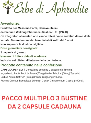 Erbe Di Aphrodite Integratore Vasodilatatore Uomo Antica Formula 100% Naturale, Con Tribulus Terrestris E Ginseng, Potenza Forza Energia Vigore Resistenza, Effetto Immediato E Duraturo (3) - 5