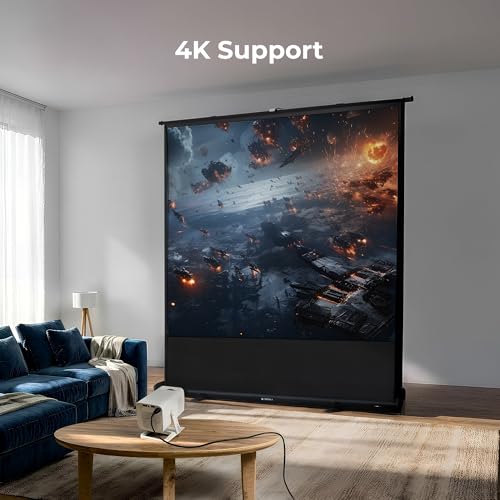 Image of Zebronics Floor Rising Projector Screen, 250 cm (98.5 Inch), 4K Support, 4:3 Aspect Ratio, Wide Viewing Angle, Matte Finish, Black Backing, Durable Metal Housing (PSF100B)