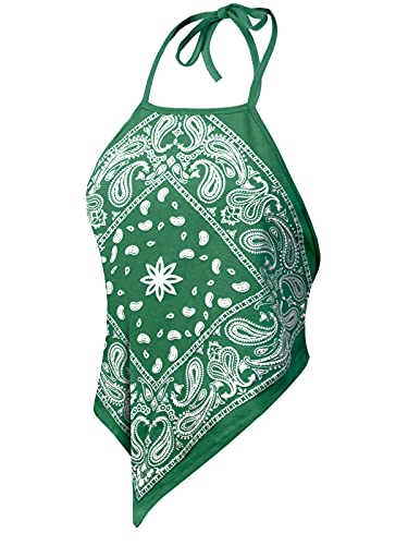 Image of Design by Olivia Women's Sexy Paisley Bandana Halter Top Y2K Crop Shirt