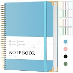 Large Hardcover Spiral Notebook College Ruled 8.5 X 11 with Stickers, Blue | 220 Pages, Notebooks for School Supplies A4 Note Book Journal Notebooks for Work Note Taking Office