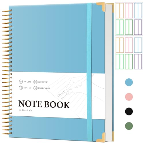 Large Hardcover Spiral Notebook College Ruled 8.5 X 11 with Stickers, Blue