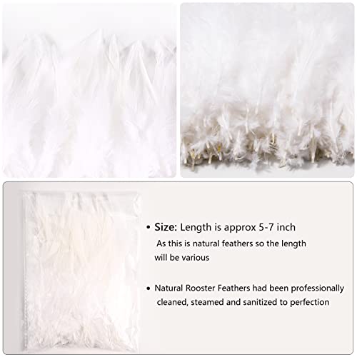 Tharaht 200Pcs White Saddle Hackle Rooster Feather Loose Bulk 5-7 Inch 12-17Cm For Diy Dream Catcher Decoration Natural Saddle Hackle Rooster Feather #TOP3