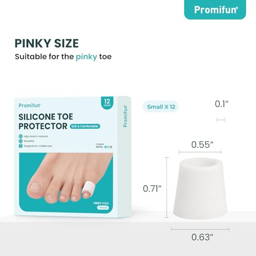 Image of Promifun Silicone Toe Protectors - 12 Pack Silicone Toe Sleeve for Hammer Toes, Corns, Calluses, Blisters - Soft Gel Toe Tube Pads for Pain Relief(Small Sizes, White)