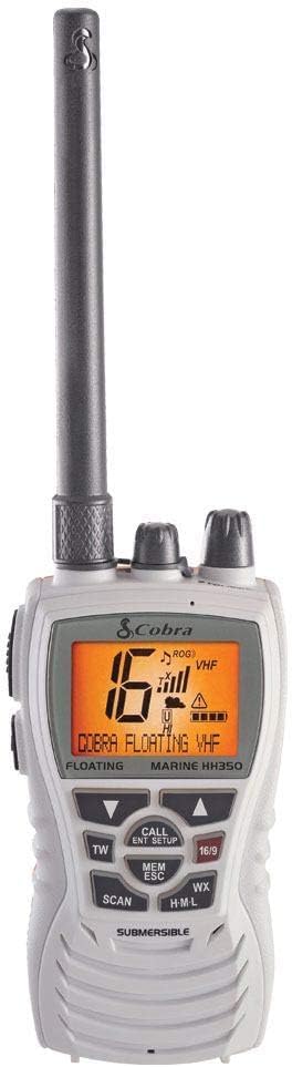 Cobra MR HH350 FLT Handheld Floating VHF Radio - 6 Watt, Submersible, Noise Cancelling Mic, Backlit LCD Display, NOAA Weather, and Memory Scan, White