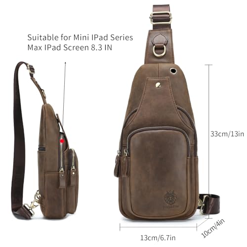 Image of Mens Sling Bag Genuine Leather Crossbody Bags for Men Small Sling Chest Backpack Casual Man Bag Hiking Outdoor, Coffee