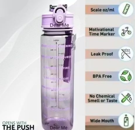 Image of MKY Motivational Water Bottle with Time Marker, 900ML Leak-Proof BPA-Free Sipper with Straw and Safety Lock for Gym, Office, School, Sports and Travel (Green)
